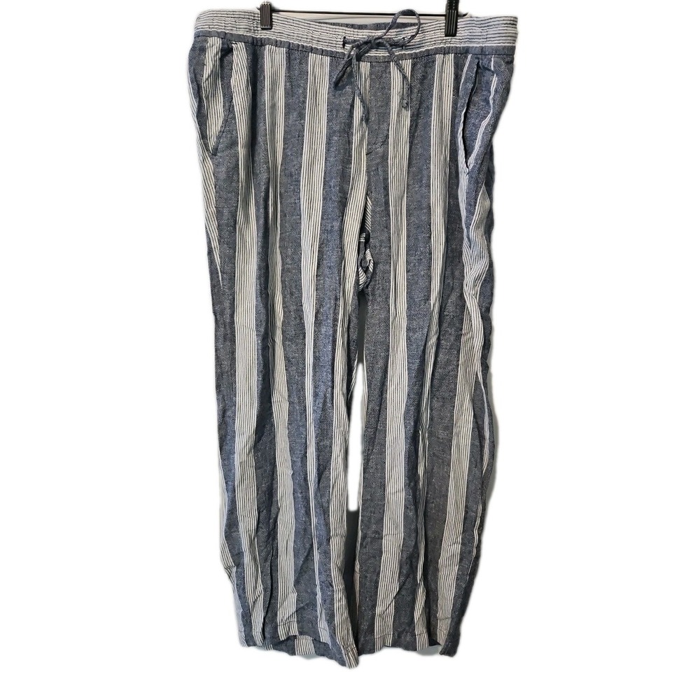 Old Navy Pants Womens XL Linen Blend Striped‎ elastic tie waist beachy casual